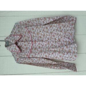 Vintage Floral Long Sleeve Button-Up Shirt with Pink Piping